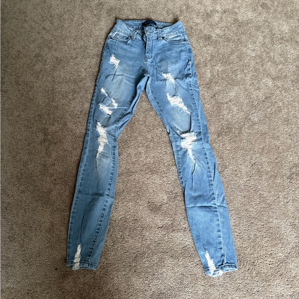 Blue Spice Women's Distressed Skinny Jeans - Light Blue